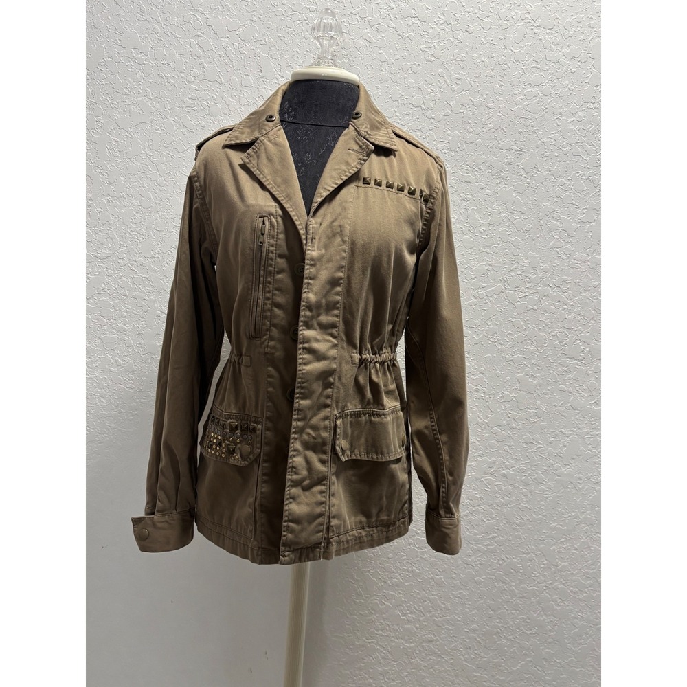 London Jean Women Brown Studded Utility Field Jacket Internal Drawstring XS